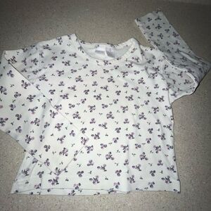 Vintage 90s Cherokee Girls Top Size M 7/8 White Micro Flower Print Long Sleeve